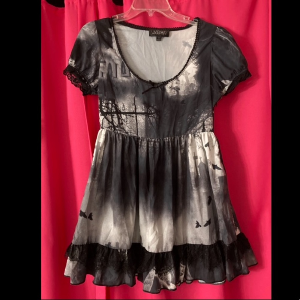 NWOT Dolls Kill Widow Cemetery Print Babydoll Dress